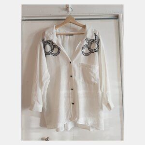 White Semi-Sheer Embroidered Blouse